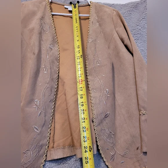 Dressbarn Women Jacket Brown Tan Light Long Sleeve Embroidered. Size 1X - Picture 5 of 8